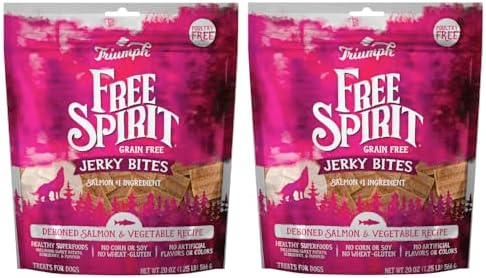 Triumph Free Spirit Grain Free Salmon and Vegetable Recipe Jerky Bites Soft Dog Treats, 20 Ounce (Pack of 2)