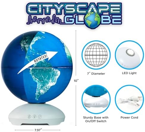 USA Toyz Illuminated World Globe with Stand - 3in1 STEM Globes for Adults and Kids, Constellation Map, Built-In LED Night Light Lamp, Easy to Read Texts, Non-Tip Base, 13.5 Inch Tall, 9 Inch Diameter
