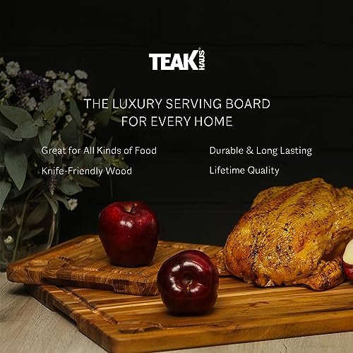 Teakhaus Teak Cutting Board - Rectangle Edge Grain Board With Corner Hole And Juice Canal (16 x 12 x .5 in.)