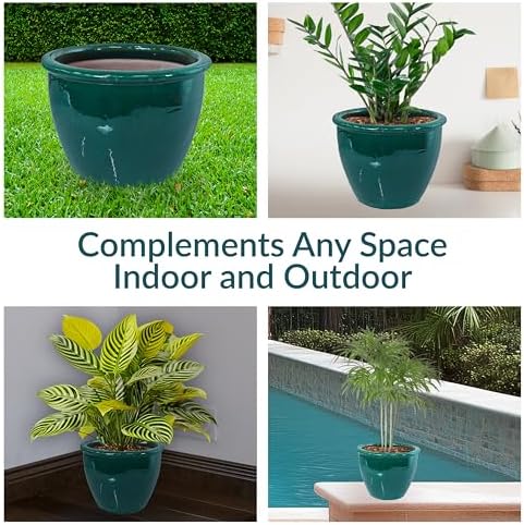 Sunnydaze Chalet 12" Ceramic Plant Pot, Imperial Blue Glaze, 2pk