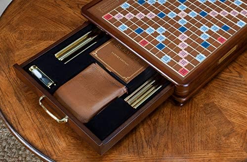 WS Game Company Scrabble Luxury Edition Rotating Wooden Board Game Set | Classic Word Game, Luxurious Wood Cabinet, Rotating Game Board