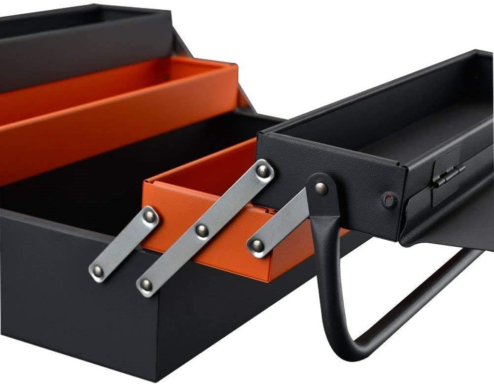Edward Tools Portable Metal Tool Box with 3 Level Fold Out Organizer Storage - Heavy duty metal frame with smooth metal cantilever latchets