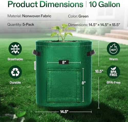 VIVOSUN 5-Pack 7 Gallon Potato Grow Bags, Roll-up Harvest Window