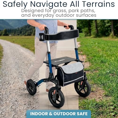Vive All-Terrain Rollator Walker with 12” Pneumatic Wheels - Padded Seat | Backrest