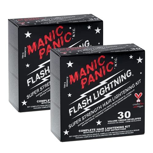 MANIC PANIC Flash Lightning Hair Bleach Kit - Bleach Powder + 30 Volume Developer - Hair Lightener for Dark Shades - Lifts Up to 5 Levels - Achieve