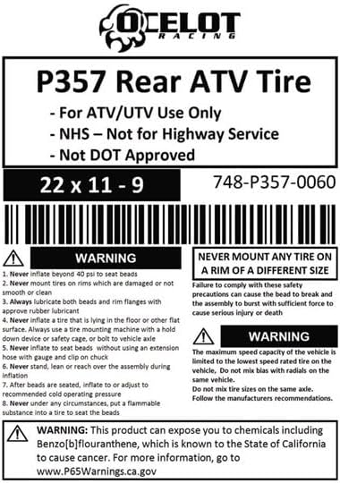 P357 ATV Rear Tire 22x11-9 GNCC Holeshot Sport RAZR Style 4-Ply Bias Construction with Non-Directional Tread Pattern For Durability, Grip