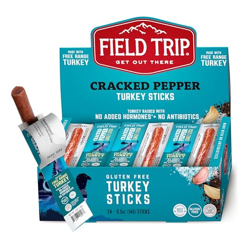 Field Trip Grass Fed Pepperoni Jerky Snack Sticks, Keto, Paleo, Gluten Free, Allergy Friendly Snack, High Protein, 50 Calorie Snack, 0.5oz, 24 Pack | Grass Fed, Keto, Paleo, Gluten Free, Allergy Friendly Snack, High Protein, 50 Calorie Snack