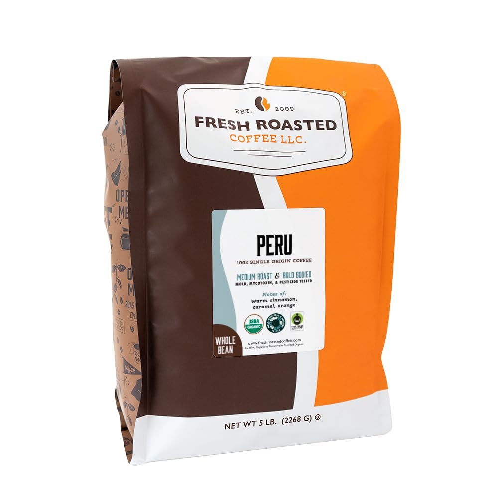 Fresh Roasted Coffee, Dark Brazil Whole Bean Coffee, Med-Dark Roast, Kosher, 5 lb (80 oz)