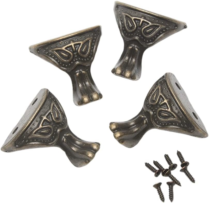 4Pcs Antique Brass Box Legs Feet Corner Protector Zinc Alloy Gift Box Jewelry Wood Case Decorative Feet Leg Metal Corner Protector Furniture Fittings