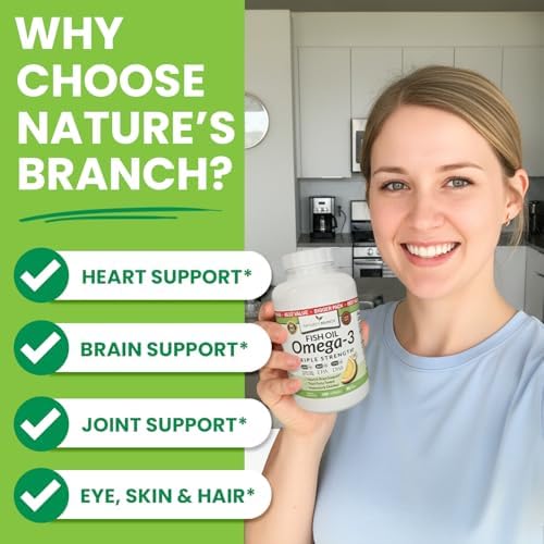 Triple Strength Omega 3 Fish Oil for Heart Health, Brain & Eyes – Burpless | High EPA & DHA Fish Oil for Men & Women, Lemon Flavor, Third Party Tested, Omega 3 Supplements for Joints – 120 Capsules