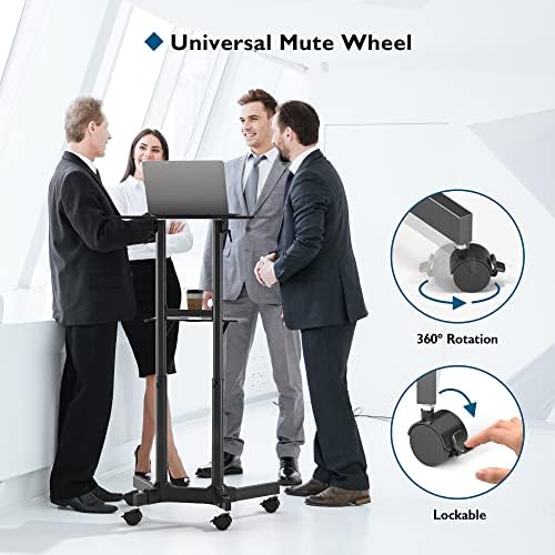 BONTEC Lecterns & Podiums Portable Mobile Standing Laptop Desk, Sit Stand | Height Adjustable, Home Office Classroom Pulpit Stand Up Desk Workstation, Rolling Table Laptop Cart with Storage Tray