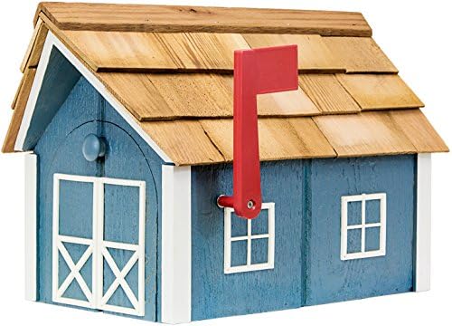 Amish-Made Deluxe Post Mount Wooden Mailbox with Cedar Shingles (Chestnut with White Trim)