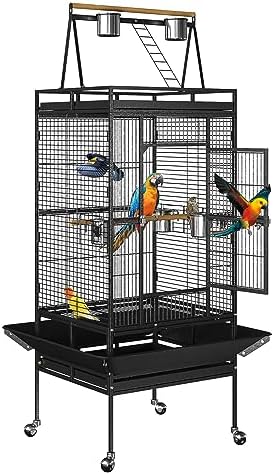 Nova Microdermabrasion 68-Inch Height Wrought Iron Standing Large Play Top Bird Cage for African Grey Small Quaker Parrot Cockatiel Sun Parakeet Green Cheek Conure Dove Budgie Lovebird