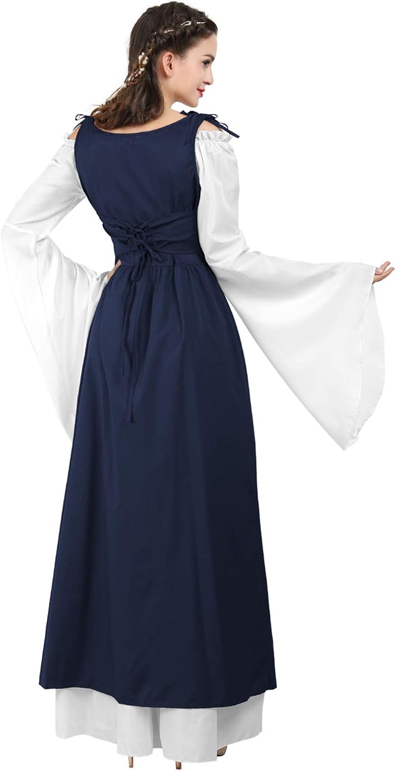 Kranchungel Renaissance Costume Women Dress: Flowy Long Sleeve Medieval Dress for Renaissance Faires & Medieval Festival