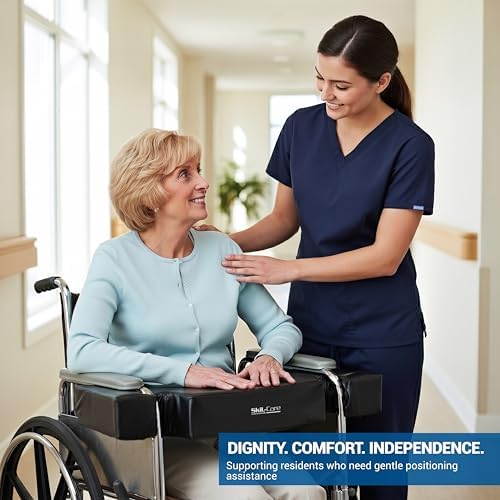 Skil-Care Wheelchair Lap Top Tray Cushion, Half-Arm, 4" Thick, 18", Black | 307040, Fits All 18" Half-Arm Wheelchairs, with Foam Cutouts for Secure Fit, Polyfoam Padding, Durable Wipe-Clean Vinyl Cover