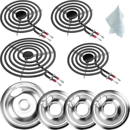 W10290350 W10290353 Porcelain Burner Drip Pans Compatible with Whirl-pool Electric Stove Range Top Drip Bowls Includes 1 Large 8-Inch and 3 Small