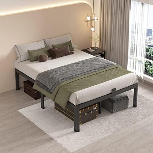 MAF 18 Inch Queen Bed Frames with Round Corner Legs Mattress Slide Stopper | No Box Spring Needed, Heavy Duty Metal Platform Bed Frame