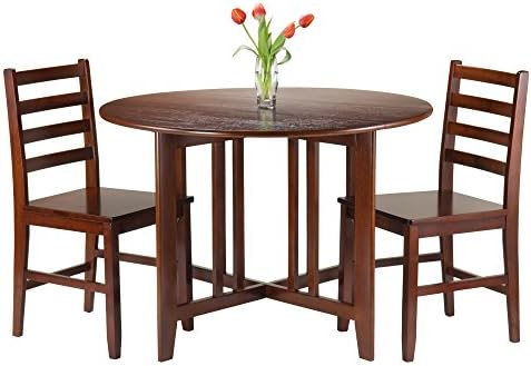 Winsome Alamo 3-Pc Double Drop Leaf Dining Table with 2 Ladder Back Chairs, Walnut