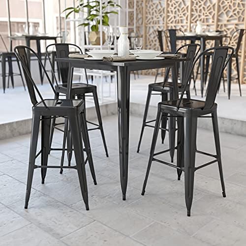 EMMA + OLIVER 31.5" Sq Black Metal Bar Height Table | Commercial Grade, Indoor/Outdoor Use, Bar Height
