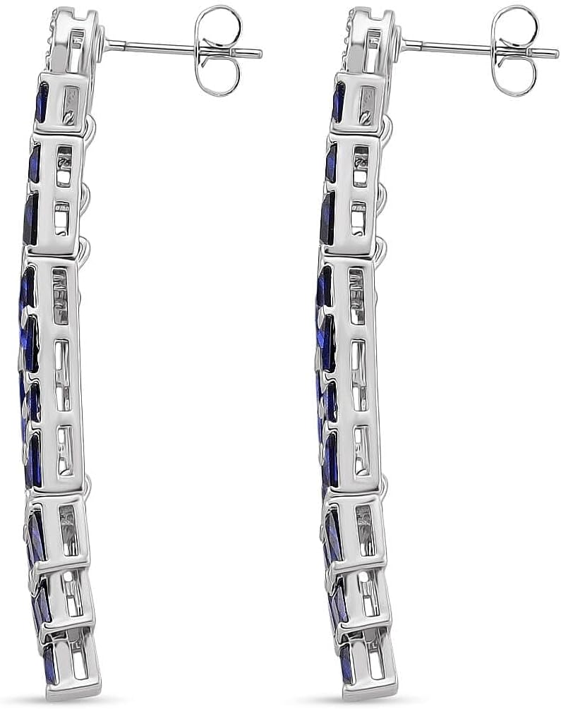 Blue Glass and Cubic Zirconia Earrings in Silvertone