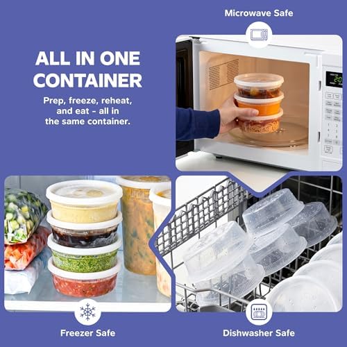 GUSTO 32 oz Plastic Deli Containers with Lids [24 Sets] Food Storage | Microwave, Dishwasher & Freezer Safe, Disposable or Reusable, BPA Free, Leak-Proof, Soups, Takeout, Meal Prep & Leftovers