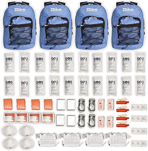 Family 4 Pack - Blue Seventy-Two Standard 72 Hour Emergency Backpack Survival Kit for 1 Person | Survival Kit for Wildfires, Earthquake, Tornado