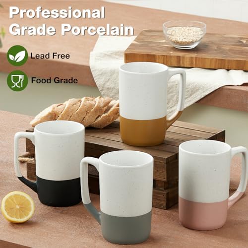 Large Ceramic Coffee Mug Set of 4, 16 oz Tea Cups with Handle, Porcelain Mug for Latte, Hot Tea, Cappuccino, Milk, Cocoa