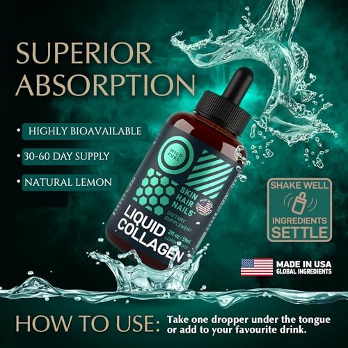 Liquid Collagen for Women and Men - 30, 000mcg Hydrolyzed Collagen Peptides Liquid with Biotin Vitamins for Hair, Skin