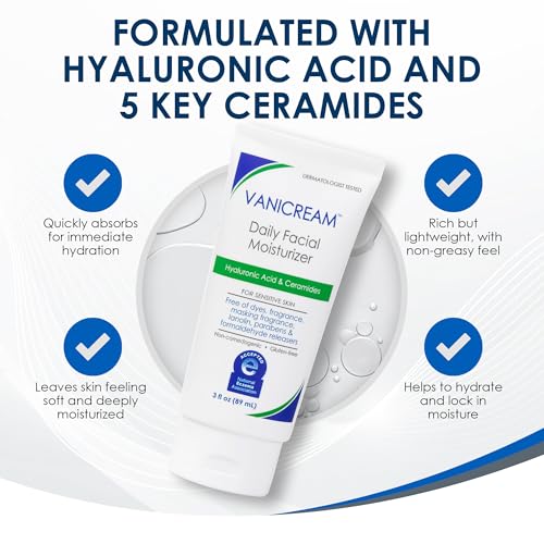 Vanicream Daily Facial Moisturizer, Lightweight, Non-Greasy, 3 Fl Oz