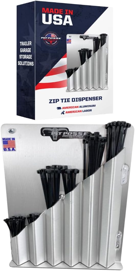 Pit Posse 544 Aluminum Zip Tie Cable Storage Holder Rack - Made in USA - Enclosed Race Trailer Shop Garage Fastener Storage Organizer Wall Mount