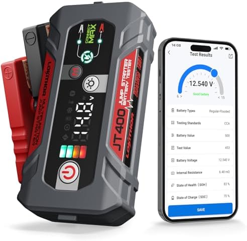 LOKITHOR JT400 2500A Portable Jump Starter with 100–2000 CCA Battery Tester, 12V Car Battery Jump Starter for Up to 8.5L Gas or 6.5L Diesel Engines, Smart Bluetooth Automotive Battery Load Tester