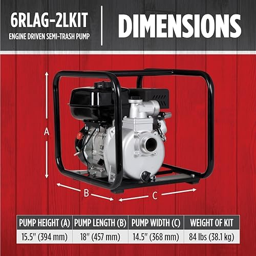 Red Lion 6RLAG-2LST Semi-Trash Gas Powered Transfer Pump, 150 GPM, 208cc
