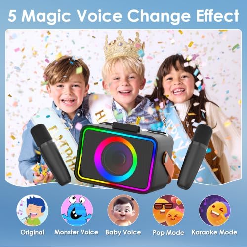 Karaoke Machine for Kids Adults,Portable Bluetooth Speaker with 2 Wireless Microphone with LED Lights, Karaoke Microphone with PA System Supports USB/TF/AUX,Gift for Party (Black)