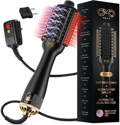 Professional Blowout Hair Dryer Brush, Black Gold Dryer and Volumizer, Hot Air Brush for Women, 75MM Oval Shape (Black Gold)