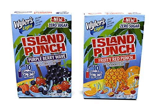 Wylers Light Island Punch Singles to Go - Bulk Variety Pack - Sugar Free - Gluten Free - No Caffeine - 120 Flavor Packets Total - 2 Flavors - Fruity