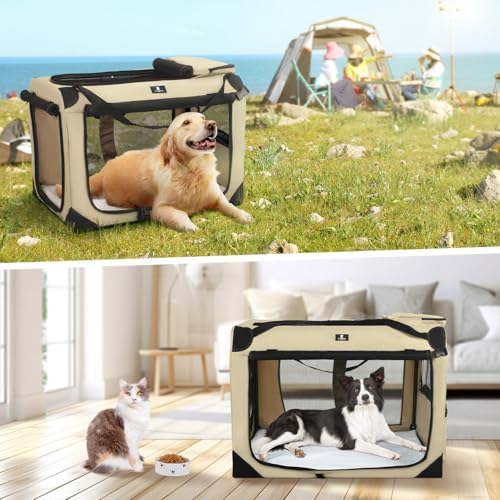 X-ZONE PET Dog Crate 3-Door Kennel, Collapsible Portable Soft Sided Pet Carriers for Indoor & Outdoor, Multiple (32-Inch, Carbon Black)