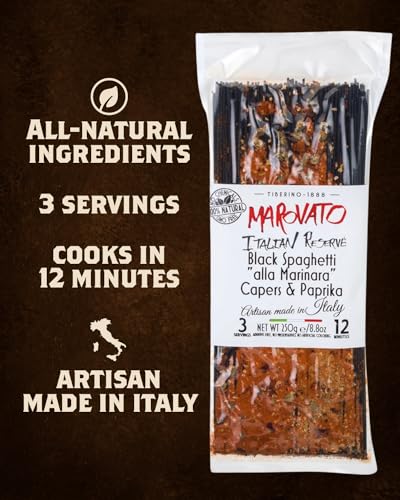 Tiberino Italian One-Pot Meal - Black Spaghetti w/Squid Ink, Capers and Paprika