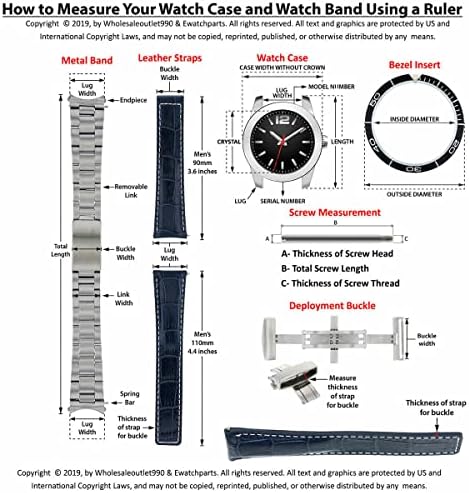 Ewatchparts 19mm Black With White Stitching Leather Watch Band Replacement Watch Strap Silver Buckle Compatible With Invicta Russian