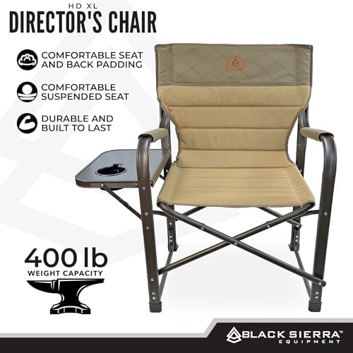 XL Directors Chair with Foldable Side Table, Heavy Duty Camp Chair supports 400 Lbs