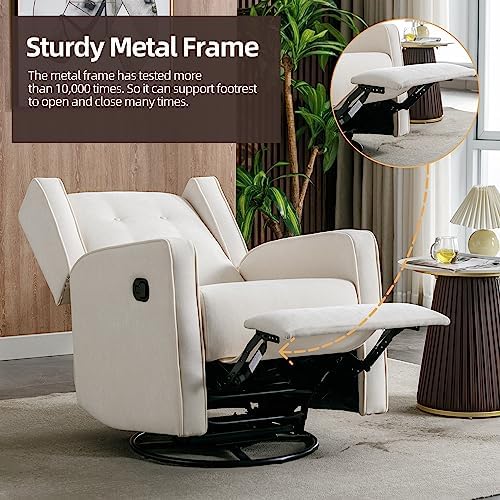 CANMOV Swivel Rocker Recliner Chair, Nursery Glider Chair, Nursery Rocking Chairs, Manual Reclining Chair, Grey