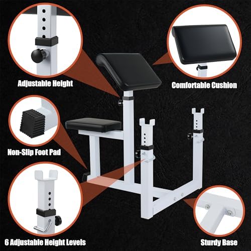Adjustable Arm Preacher Curl Bench Bicep Strengh Bench Seated Strenghthen Training Isolated Barbell Dumbell Biceps Station for Home Gym