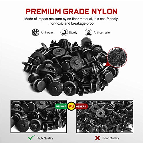 Nilight 190 Pcs Car Retainer Clips Fastener Remover 18 Most Popular Sizes Applications Auto Push Pin Rivets Set -Door Trim Panel Clips for Toyota