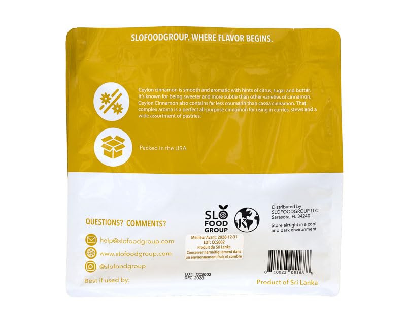 Slofoodgroup -Ceylon Cinnamon Sticks - 1 Lb - Pure Ceylon Cinnamon Quills -5 Inch Cut Cinnamon Spice from Sri Lanka, True Cinnamon - Cinnamomum Verum