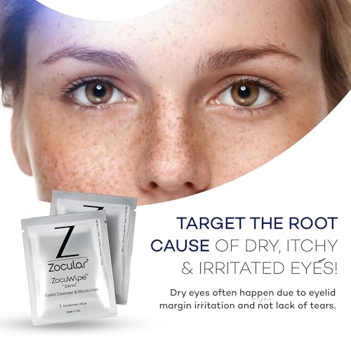 Zocular Zocuwipe Eyelid Wipes, Gentle Cleansing & Moisturizing, 30 Count | Okra-based Cleansing Formula, Eyelid Hygiene, Eyelid Comfort, Individually Wrapped, Rinse Free, Ophthalmologist-Developed
