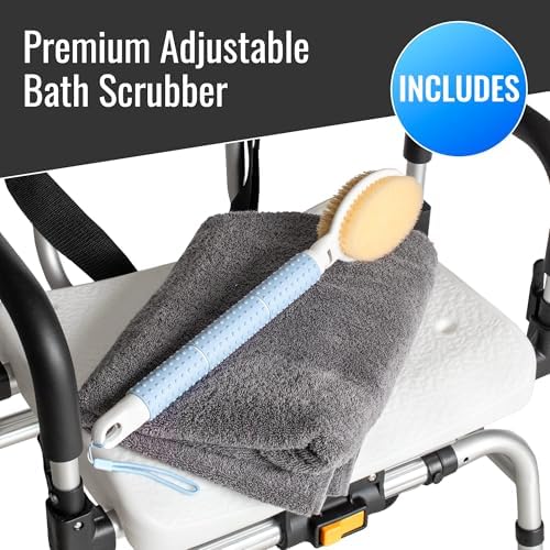 DMI Tub Transfer Bench and Shower Chair with Non Slip Aluminum Body, FSA Eligible, Adjustable Seat Height and Cut Out Access, Holds Weight up to 400 Lbs, Bath and Shower Safety, Transfer Bench