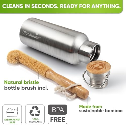 Blockhütte Vacuum Insulated Stainless Steel Water Bottle - 17 oz I Wide Mouth Metal Bottle for hot and cold drinks I BPA-Free I perfect for Travel