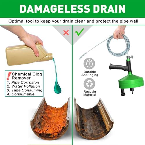 BACOENG 25Ft Drain Auger, Heavy Duty Plumbing Snake with Drill Adapter, Use Manually or Powered for Drain Clog, Shower Sink, Comes with Gloves and Bag (Orange)