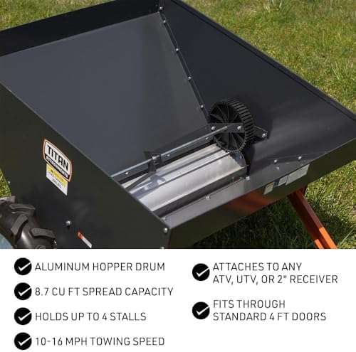 Titan Attachments Compact Manure Spreader, Rated 8.7 Cu. FT, Utility Tow-Behind ATV/UTV Lawn Tractor Spreader
