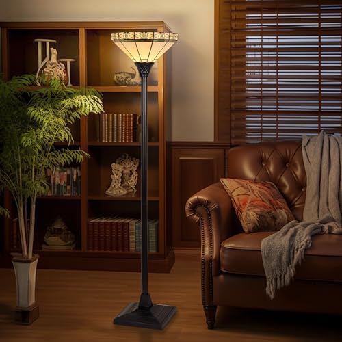 Capulina Tiffany Lamp Cream Stained Glass Torchiere Floor Lamp 70" Tall