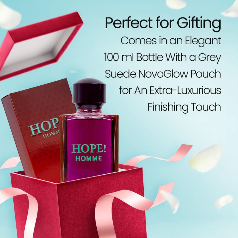 NovoGlow Hope Homme for Men - 100ml Eau De Parfum Spray for Men - Spicy Floral & Intense Fragrance, Warm Scent That Lasts All Day